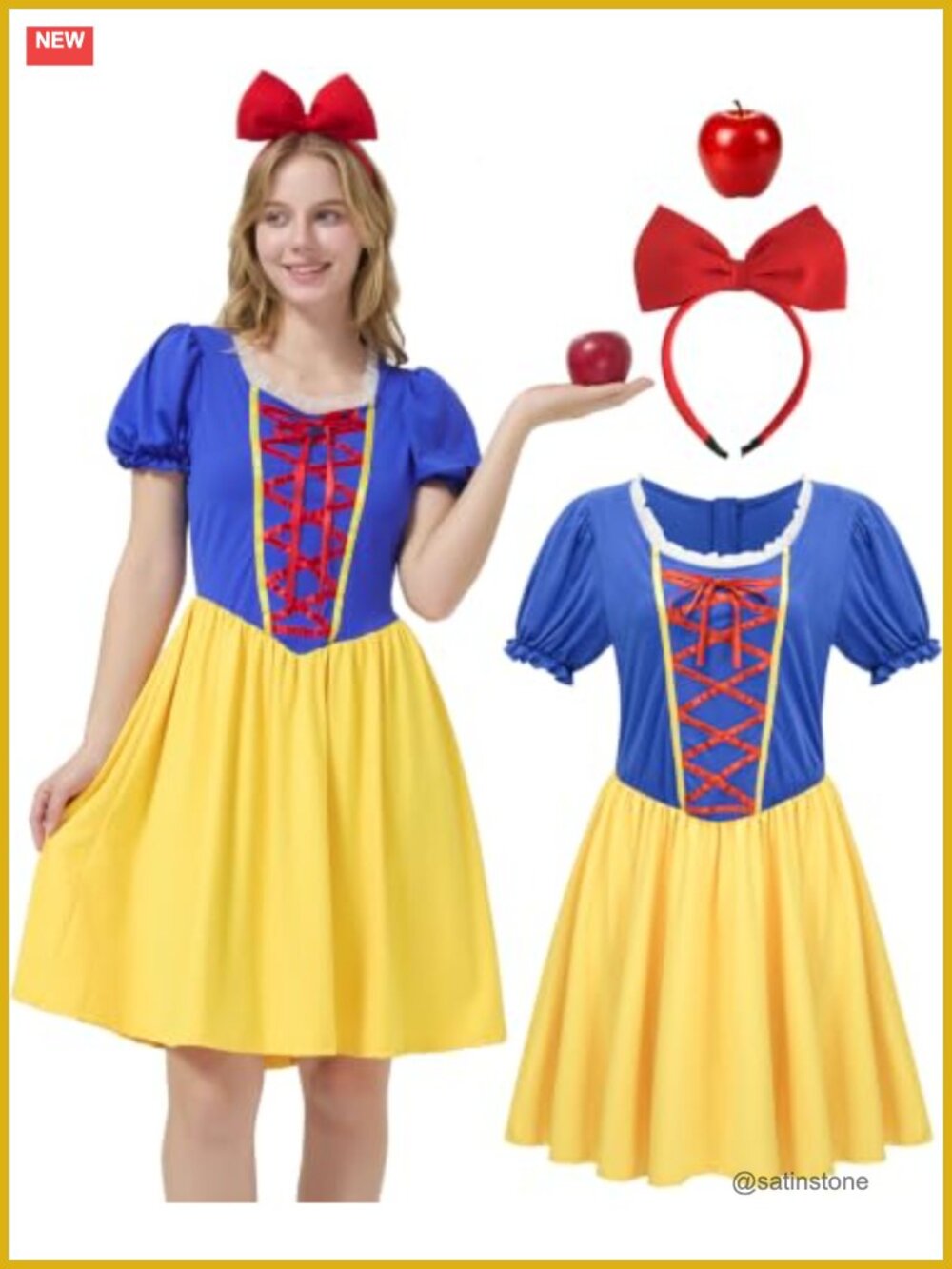 Halloween Princess Costume Dress Set Women Gown Headband Apple Prop